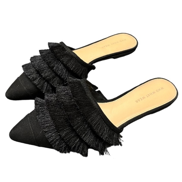 Black fringe slip on mules size 10 - Picture 3 of 7